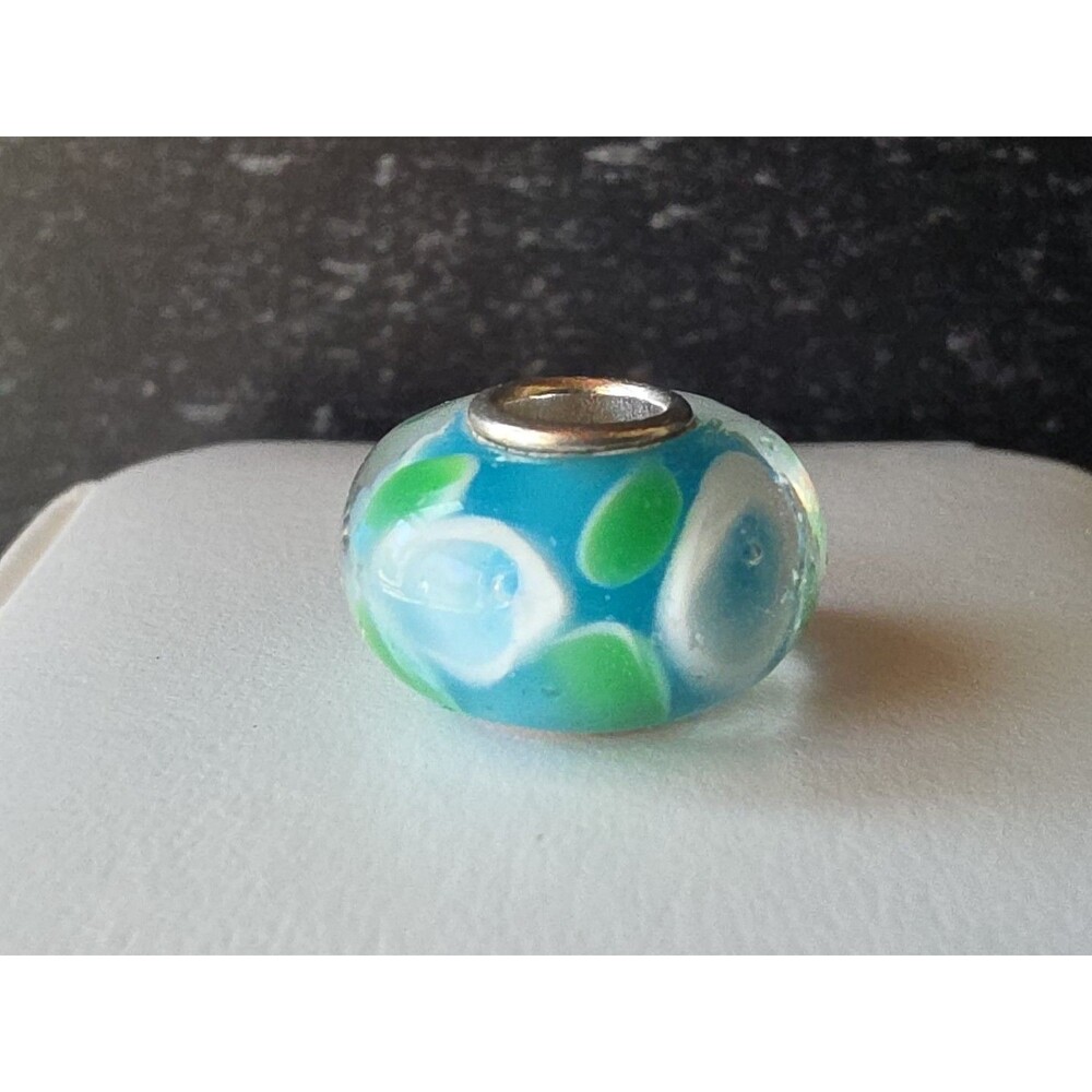 925 Sterling Silver Floral Glass Bead/Pendant Vintage